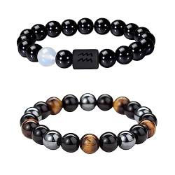 Caimeytie Set von 2 Herren Armband Verstellbare elastische Balken Armband12-Sternbild Zeichen von Zodiac Glück Armband 21.5CM von Caimeytie