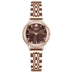 CakCity Damen-Armbanduhr mit Kristall-Sternenhimmel, analoge Quarzuhr mit Diamant-Zifferblatt, lässige Armbanduhr für Damen, Brauner Stahl, Schmuck von CakCity