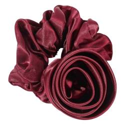 Calager Stirnband für Haar-Styling-Zubehör, elastisches Band, Rosen-Blumen-Dekor, Seil, große Krawatte, Gummi, Damen, Schachtelhalm-Halter Rot von Calager