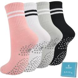 Caldodo Stoppersocken Damen 4Paar Yoga Socken 39-42, Geschenke für Frauen Antirutschsocken Erwachsene Rutschsocken mit Noppen Pilates Socken von Caldodo