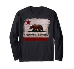 Kalifornien Republik Flagge Distressed Bär Langarmshirt von California Republic Bear Designs