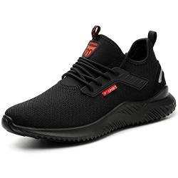 Calish Sicherheitsschuhe Herren Damen Arbeitsschuhe Leicht Stahlkappenschuhe Sportlich rutschfeste Atmungsaktiv Schutzschuhe Stahlkappe Sneaker Schwarz, 41 EU von Calish