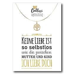 Geschenk für die Mutter - Geschenk für die Tochter - Kette Gold 18K Karat gelbgold echt vergoldet - Callissi Damen Schmuck - Grußkarte Karte mit Spruch Postkarte (Lebensbaum) von Callissi