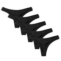 Calosy Dessous Frauen Multipack Pack Baumwolle Spandex Thongs Unterwäsche Comfy G-String Höschen (XL, 5 schwarz) von Calosy