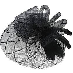 Damen Fascinators Blume Feder Hut Stirnband Hochzeit Tee Party Mini Kopfschmuck Hut Mesh Top Hut Haarspange Zubehör (F-Schwarz, 26 cm x 20 cm x 4 cm) von Caloter