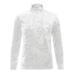 Herren Langarm Samt T-Shirts Solid Rollkragen Pullover Tops Casual Slim Fit Winter Warm Basic Shirts, A-weiß, XL von Caloter