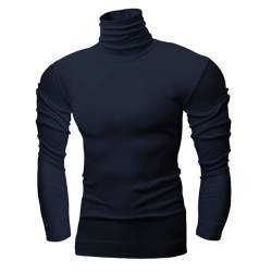 Herren Langarm Samt T-Shirts Solid Rollkragen Pullover Tops Casual Slim Fit Winter Warm Basic Shirts, B-Marineblau, X-Large von Caloter