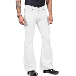 Herren Vintage Bell Bottom Pants Stretch Casual Flared Flares Retro Bein 60er 70er Disco Denim Jeans Hosen, A-weiß, M von Caloter