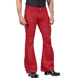 Herren Vintage Bell Bottom Pants Stretch Casual Flared Flares Retro Bein 60er 70er Disco Denim Jeans Hosen, rot (a), M von Caloter