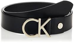 Calvin Klein Damen Gürtel Ck Logo Belt 3.5 cm Ledergürtel, Schwarz (Black Leather/Light Gold Buckle), 85 cm von Calvin Klein Jeans