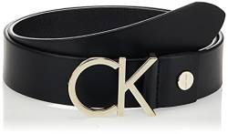 Calvin Klein Damen Gürtel Ck Logo Belt 3.5 cm Ledergürtel, Schwarz (Black Leather/Light Gold Buckle), 90 cm von Calvin Klein Jeans