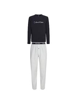 Calvin Klein Herren L/S Pant Set 000NM1591E Pyjamas, Mehrfarbig (Snow Heather W/Black Top), S von Calvin Klein Jeans