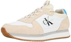 Calvin Klein Herren Runner Sneaker Sock Laceup Nylon-Leather Sportschuhe, Beige (B White/Creamy White/Malibu Blu), 40 von Calvin Klein Jeans