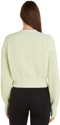 Calvin Klein Jeans Damen Cardigan Label Chunky Sweater Strickjacke, Grün (Canary Green), 3XL von Calvin Klein Jeans
