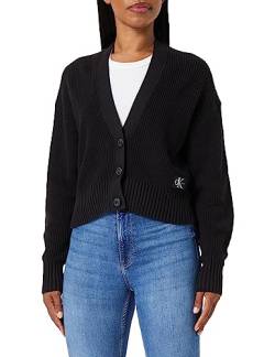 Calvin Klein Jeans Damen Cardigan Label Chunky Sweater Strickjacke, Schwarz (Ck Black), XXS von Calvin Klein Jeans