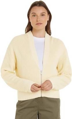 Calvin Klein Jeans Damen Cardigan Woven Label mit Reißverschluss, Beige (Vanilla), M von Calvin Klein Jeans