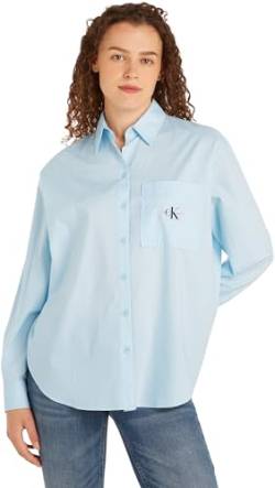 Calvin Klein Jeans Damen Hemd Woven Label Relaxed Shirt Langarm, Blau (Keepsake Blue), XXL von Calvin Klein Jeans