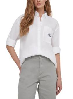 Calvin Klein Jeans Damen Hemd Woven Label Relaxed Shirt Langarm, Weiß (Bright White), XS von Calvin Klein Jeans