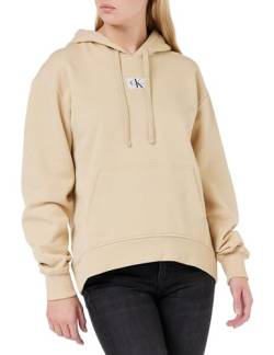 Calvin Klein Jeans Damen Hoodie Woven Label Oversized mit Kapuze, Beige (Warm Sand), L von Calvin Klein Jeans