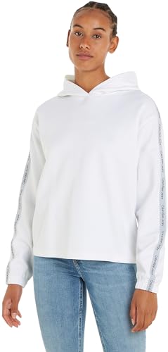 Calvin Klein Jeans Damen Hoodie mit Kapuze, Weiß (Bright White), S von Calvin Klein Jeans