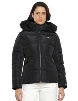 Calvin Klein Jeans Damen Jacke Faux Fur Hooded Fitted Short Winterjacke, Schwarz (Ck Black), S von Calvin Klein Jeans