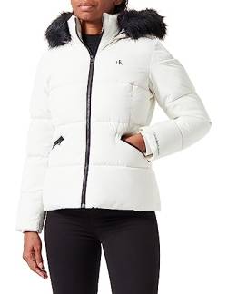 Calvin Klein Jeans Damen Jacke Faux Fur Hooded Fitted Short Winterjacke, Weiß (Ivory), XXS von Calvin Klein Jeans