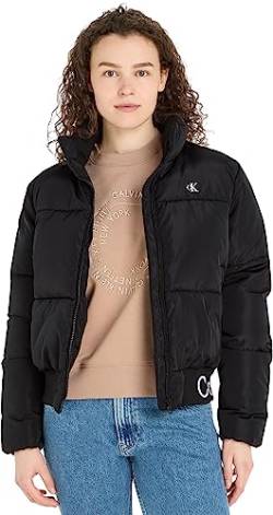 Calvin Klein Jeans Damen Jacke Logo Short Puffer Winterjacke, Schwarz (Ck Black), XL von Calvin Klein Jeans