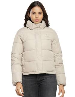 Calvin Klein Jeans Damen Jacke Monologo Short Puffer Winterjacke, Beige (Plaza Taupe), XS von Calvin Klein Jeans