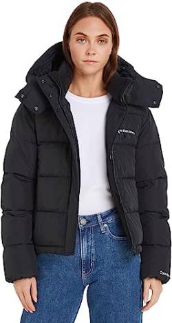 Calvin Klein Jeans Damen Jacke Monologo Short Puffer Winterjacke, Schwarz (Ck Black), XL von Calvin Klein Jeans