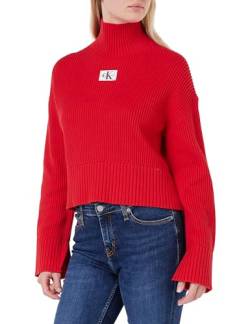 Calvin Klein Jeans Damen Label Chunky Sweater J20J222250 Pullover, Rot (Candy Apple), XS von Calvin Klein Jeans