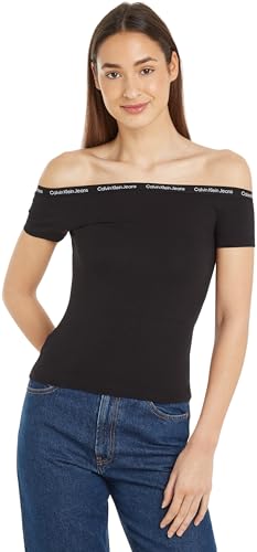 Calvin Klein Jeans Damen Logo Elastic Bardot TOP J20J223098 Andere Strickoberteile, Schwarz (Ck Black), M von Calvin Klein Jeans