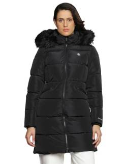 Calvin Klein Jeans Damen Mantel Faux Fur Hooded Fitted Long Winter, Schwarz (Ck Black), L von Calvin Klein Jeans