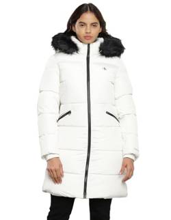 Calvin Klein Jeans Damen Mantel Faux Fur Hooded Fitted Long Winter, Weiß (Ivory), S von Calvin Klein Jeans