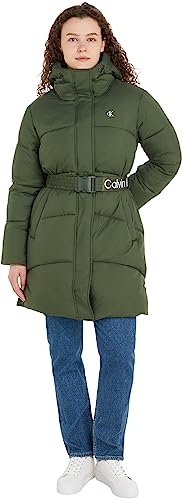 Calvin Klein Jeans Damen Mantel Logo Belt Long Puffer Winter, Grün (Thyme), XS von Calvin Klein Jeans