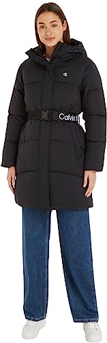 Calvin Klein Jeans Damen Mantel Logo Belt Long Puffer Winter, Schwarz (Ck Black), XL von Calvin Klein Jeans