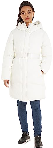 Calvin Klein Jeans Damen Mantel Logo Belt Long Puffer Winter, Weiß (Ivory), 3XL von Calvin Klein Jeans