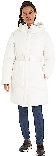 Calvin Klein Jeans Damen Mantel Logo Belt Long Puffer Winter, Weiß (Ivory), L von Calvin Klein Jeans