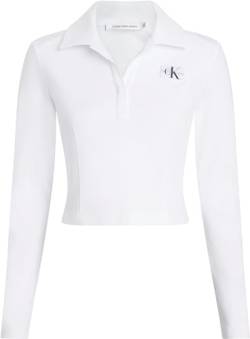 Calvin Klein Jeans Damen Poloshirt Langarm Milano Regular Top Polo-Kragen, Weiß (Bright White), S von Calvin Klein Jeans