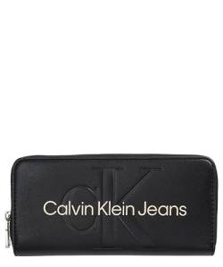 Calvin Klein Jeans Damen Portemonnaie Sculpted Zip Around Mono mit Münzfach, Schwarz (Black With Rose), Onesize von Calvin Klein Jeans