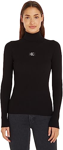 Calvin Klein Jeans Damen Pullover Badge Rollkragen, Schwarz (Ck Black), XXS von Calvin Klein Jeans