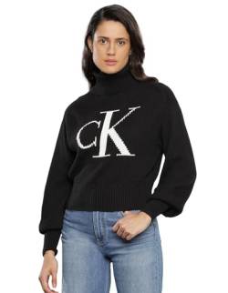 Calvin Klein Jeans Damen Pullover Blown Up Loose Sweater Rollkragen, Schwarz (Ck Black), M von Calvin Klein Jeans