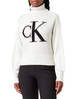 Calvin Klein Jeans Damen Pullover Blown Up Loose Sweater Rollkragen, Weiß (Ivory), XL von Calvin Klein Jeans