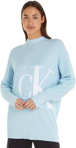 Calvin Klein Jeans Damen Pullover Blown Up Off Placed Ck Sweater Strickpullover, Blau (Keepsake Blue), L von Calvin Klein Jeans