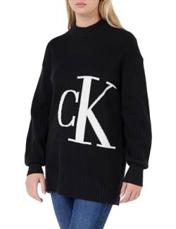 Calvin Klein Jeans Damen Pullover Blown Up Off Placed Ck Sweater Strickpullover, Schwarz (Ck Black), S von Calvin Klein Jeans