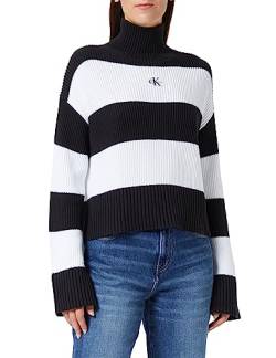 Calvin Klein Jeans Damen Pullover Label Chunky Rollkragen, Mehrfarbig (Ck Black/Bright White Stripes), S von Calvin Klein Jeans