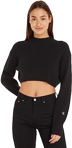 Calvin Klein Jeans Damen Pullover Short Lambswool Strickpullover, Schwarz (Ck Black), M von Calvin Klein Jeans