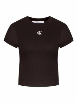 Calvin Klein Jeans Damen Rib Baby Tee J20J218337 Kurzarm Strickoberteile, Schwarz (Ck Black), XL von Calvin Klein Jeans