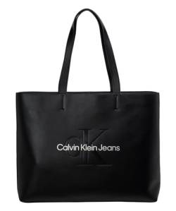 Calvin Klein Jeans Damen Sculpted Slim TOTE34 Mono K60K610825 Tragetasche, Schwarz (Black/Metallic Logo) von Calvin Klein Jeans