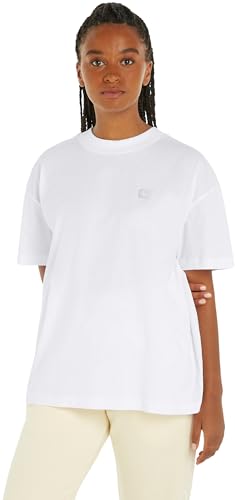 Calvin Klein Jeans Damen T-Shirt Kurzarm Ck Embro Badge Boyfriend Tee Rundhalsausschnitt, Weiß (Bright White), XS von Calvin Klein Jeans