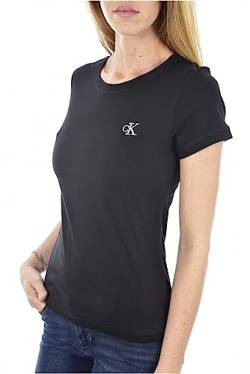 Calvin Klein Jeans Damen T-Shirt Kurzarm Ck Embroidery Rundhalsausschnitt, Schwarz (Ck Black), XS von Calvin Klein Jeans